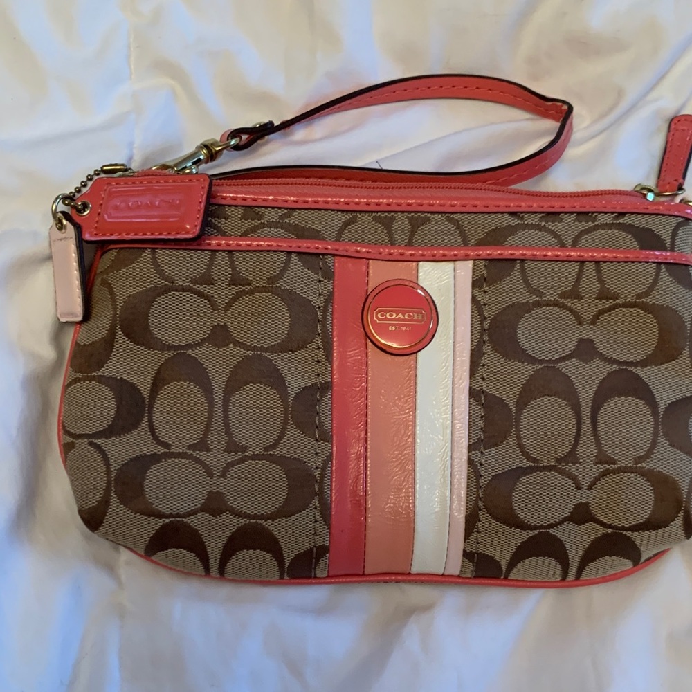 Coach Brown and Pink Signature Wristlet
